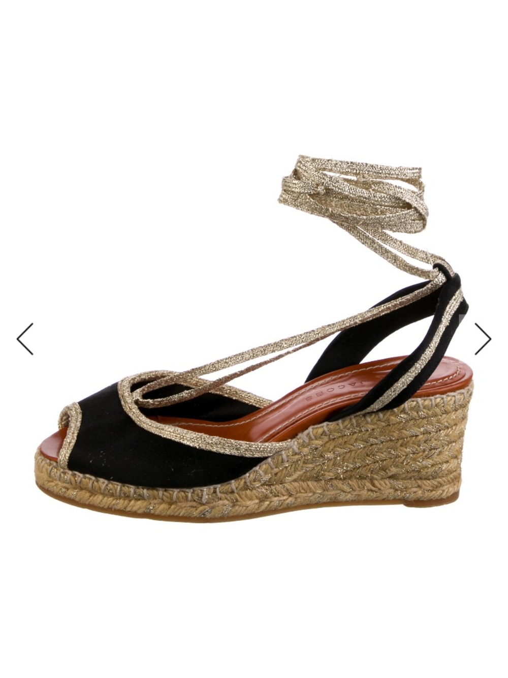 Marc Jacob’s Black Espadrille Wedge Sandals with Gold Ankle Wrap